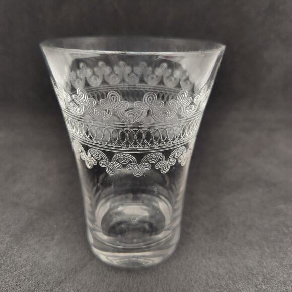 Vintage Fostoria Etched Large Cloverleaf Flair 6 oz. Juice Glass Heavy Base Boho - Picture 1 of 12